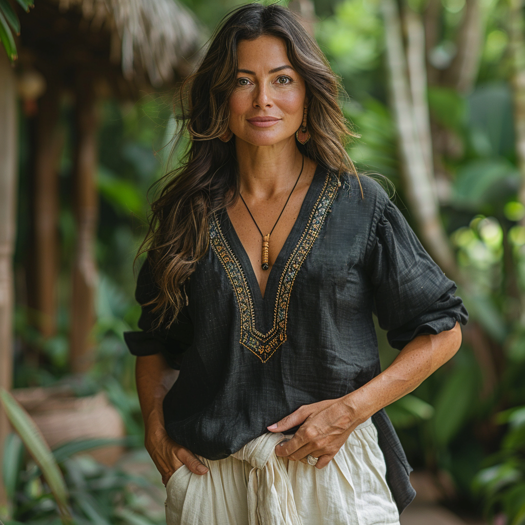 Woman - Ethnic Linen Top-inspireuse