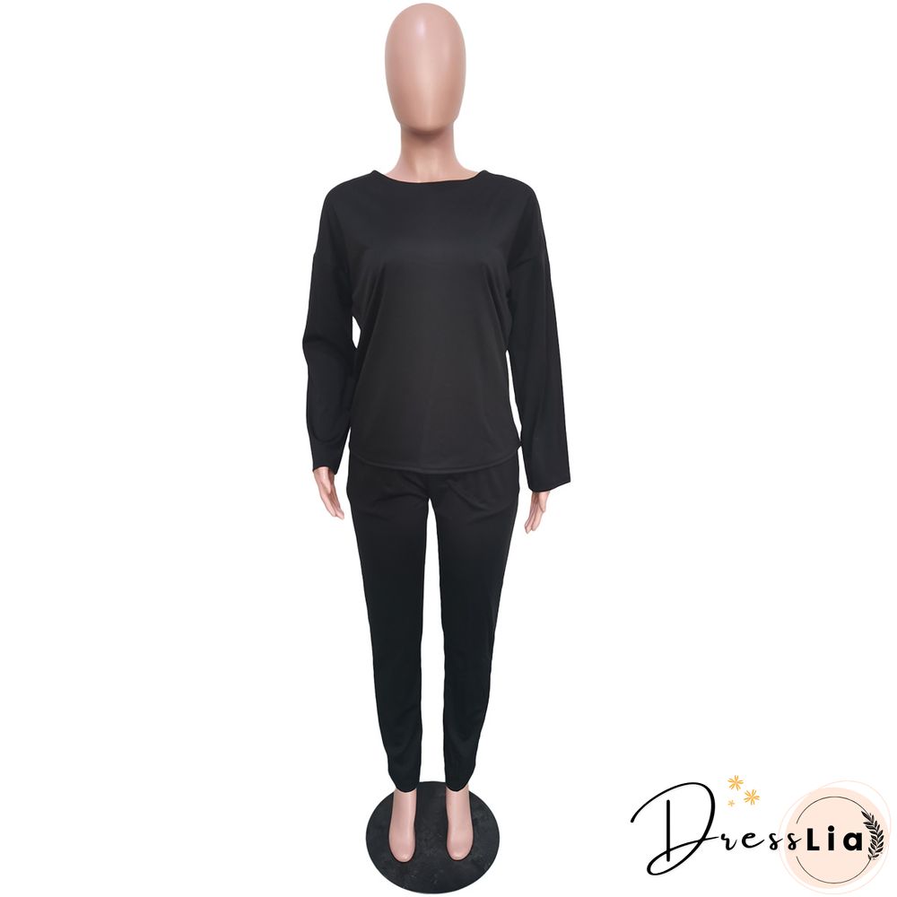 Long Sleeves T shirt Sportswear Two Piece Pants Set