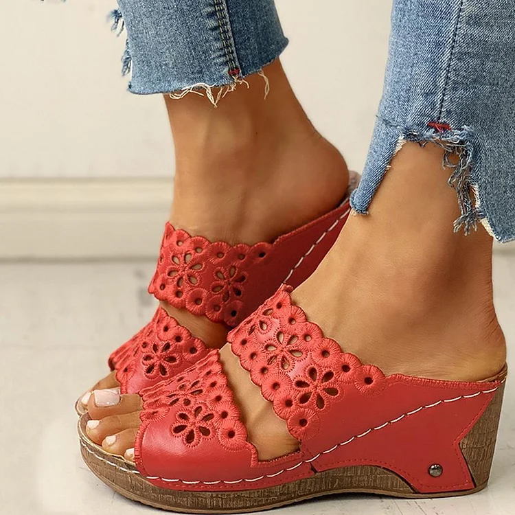 Open Toe Hollow Out Wedge Sandals