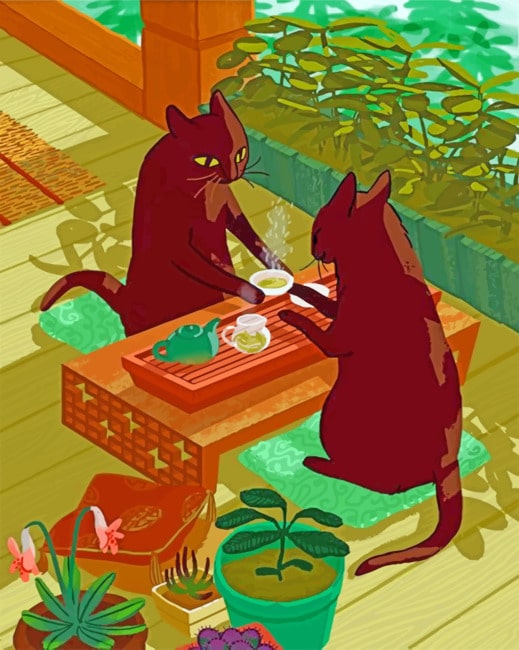 

Cats Drinking Hot Tea – Illustrations Paint By Numbers - 40*50CM, 501 Original