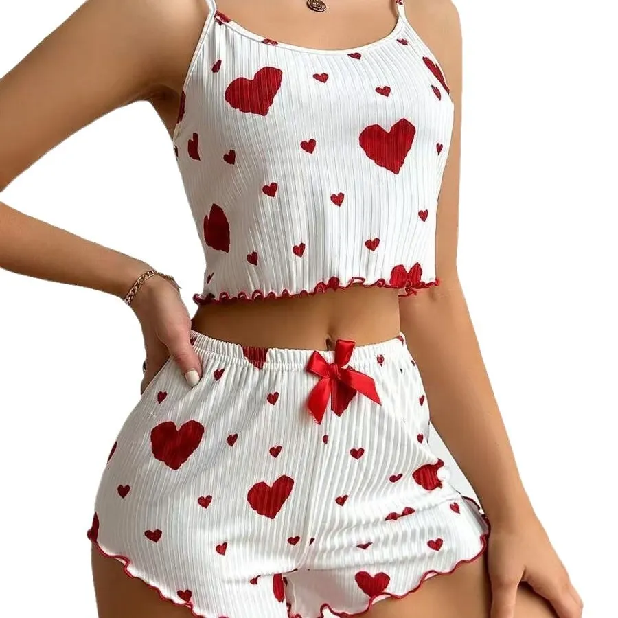 Churchf 2024 Love Print Sweet Sling Shorts Pure Want Suit Pajamas Women Shunger Lingerie