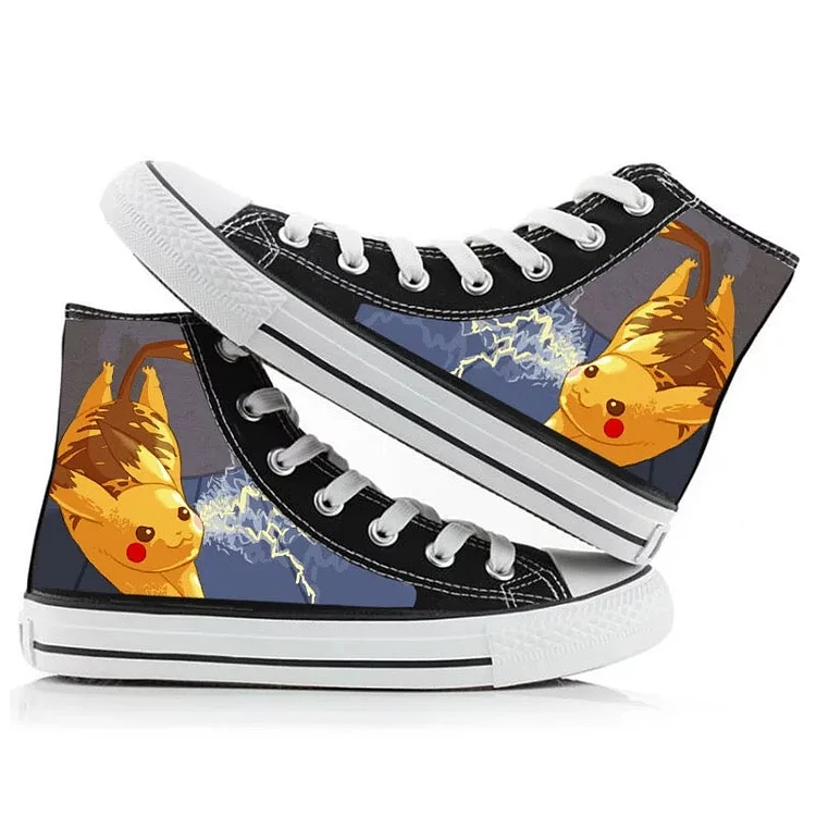 Mayoulove Anime Pocket Monster Pokemon Go Pikachu #2 High Top Canvas Sneakers Cosplay Shoes For Kids-Mayoulove