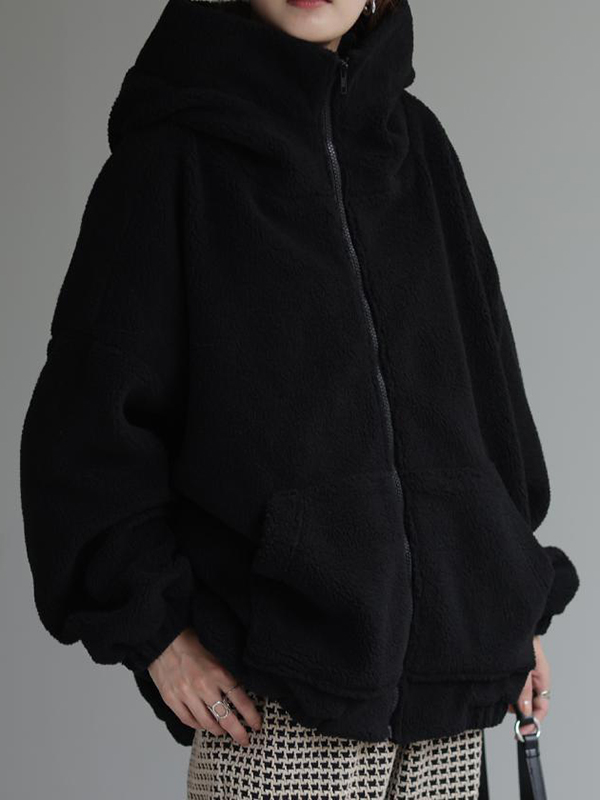 Loose Woolen Pocket Jacket Hoodie