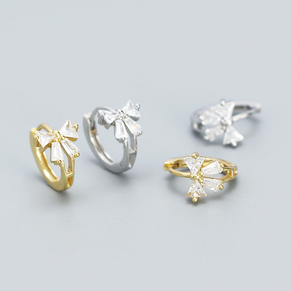 925 Sterling Silver Korean Bowknot Bowknot Silver Diamond Inlay Stud Earrings