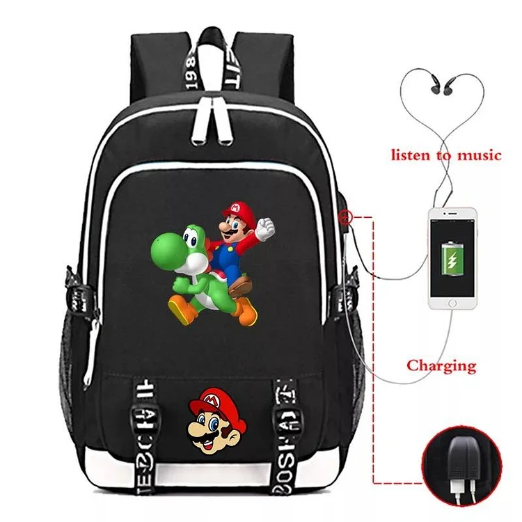 Mayoulove Game Super Mario #1 USB Charging Backpack School Note Book Laptop Travel Bags-Mayoulove