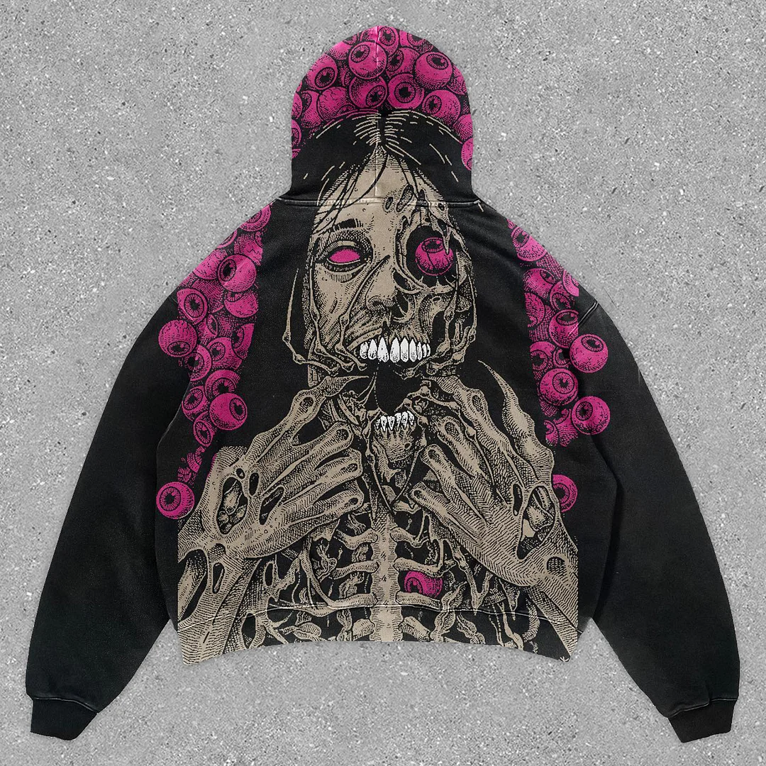 Trendy Street Style Skull Print Hoodie