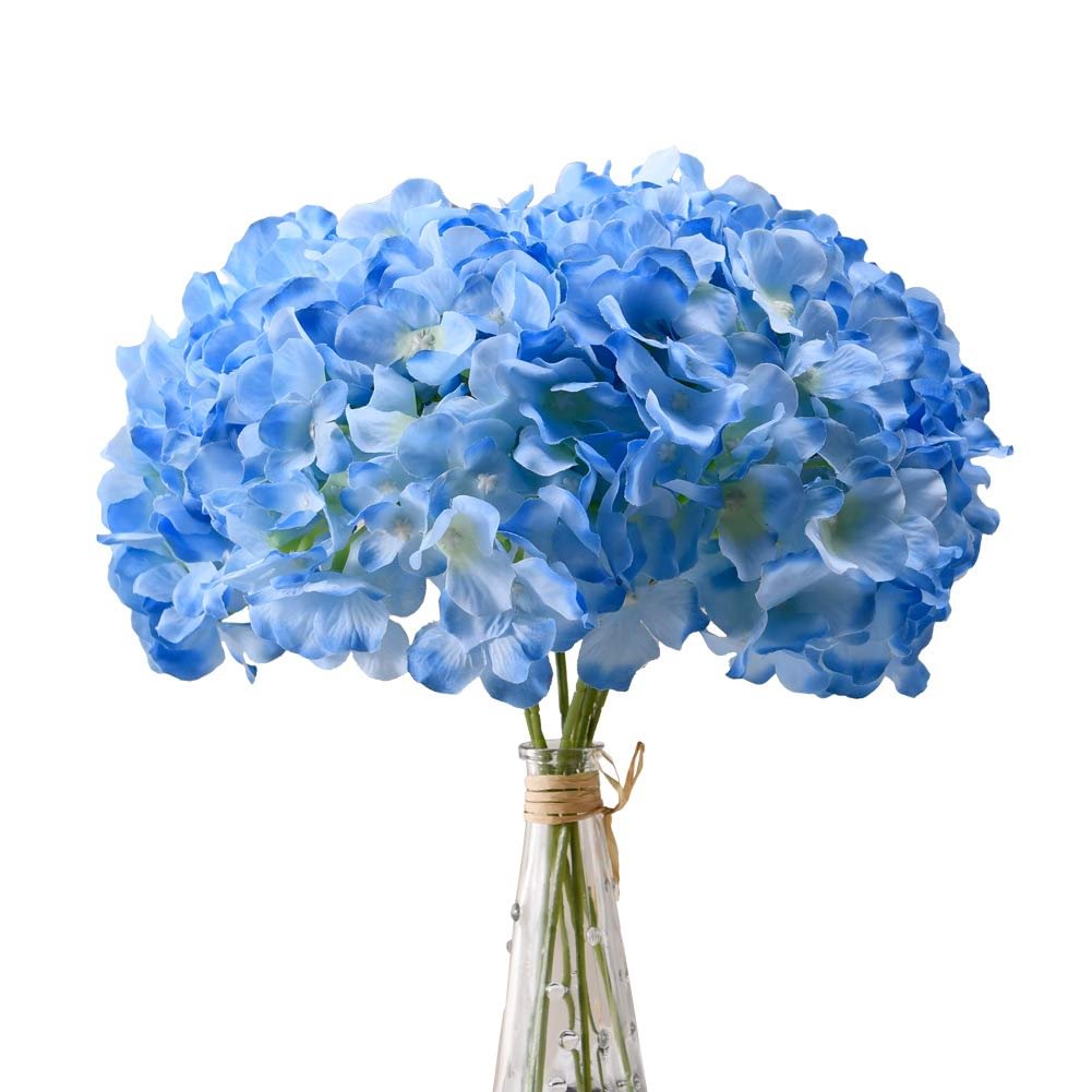 Wedding Home Party Shop Baby Shower Decor,Blue Hydrangea Silk Flowers Heads Pack of 10 Full Hydrangea Flowers Artificial with Stems