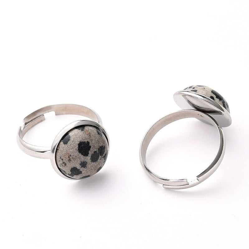 Casual Minimalist Round Spot Solid Color 304 Stainless Steel Natural Stone Opal Polishing Inlay Adjustable Ring