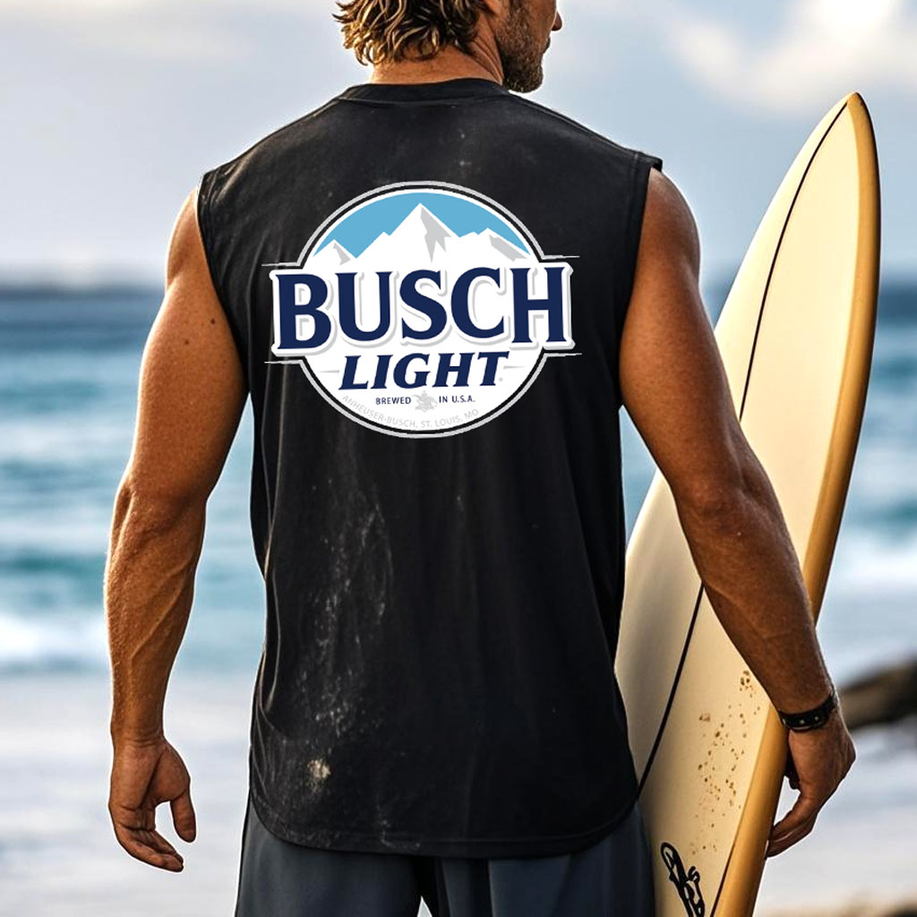 Men's Vintage Light Drinking Surfing Graphic Print Round Neck Sleeveless Muscle Tank Top / TECHWEAR CLUB / Techwear
