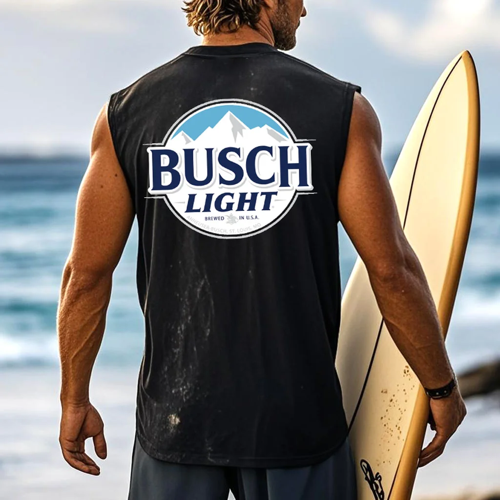  Men's Sleeveless Beach Vest with Bold Logo Print