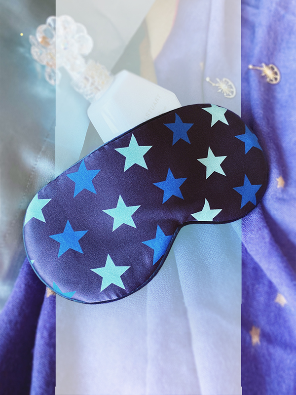 Masque de nuit en soie motif d'étoile bleu-Soieplus