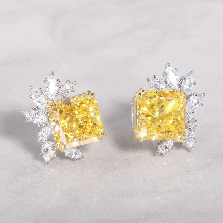 SunFlower Earring/Princess Cut Gemstone/Yellow/Silver shopify LILYELF