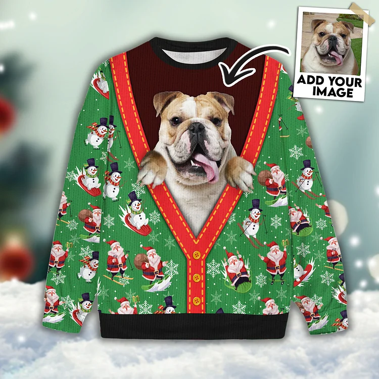 Custom Pet Unisex Sweater All Over Print Custom Funny Santa Claus & Snowman Green Color