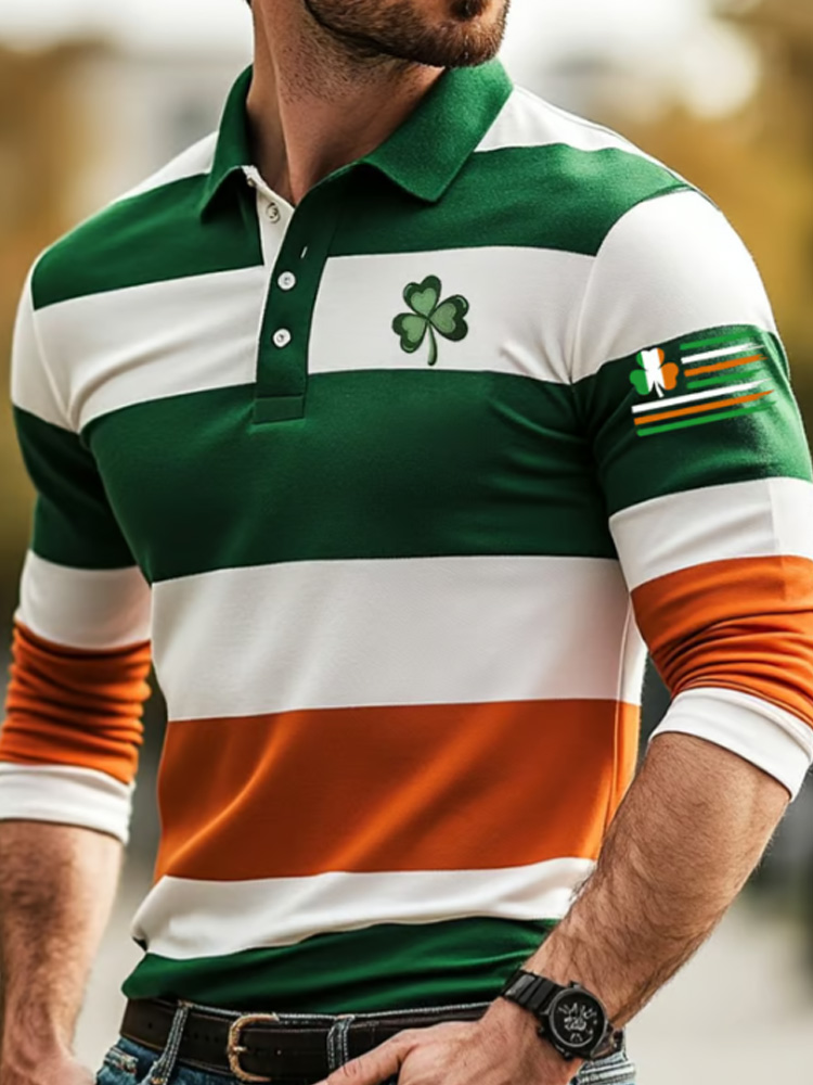 Comstylish Men's Retro St. Patrick'S Day Ireland Flag Print Polo Shirt