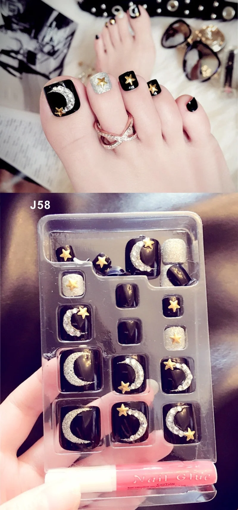 24 Pcs/Set Fresh Style Toe Fake Nails 3D Foot Full Toes Nail Art Tips False Nails  for Lady Girls Toenails Press on Nail-Nail Inspo