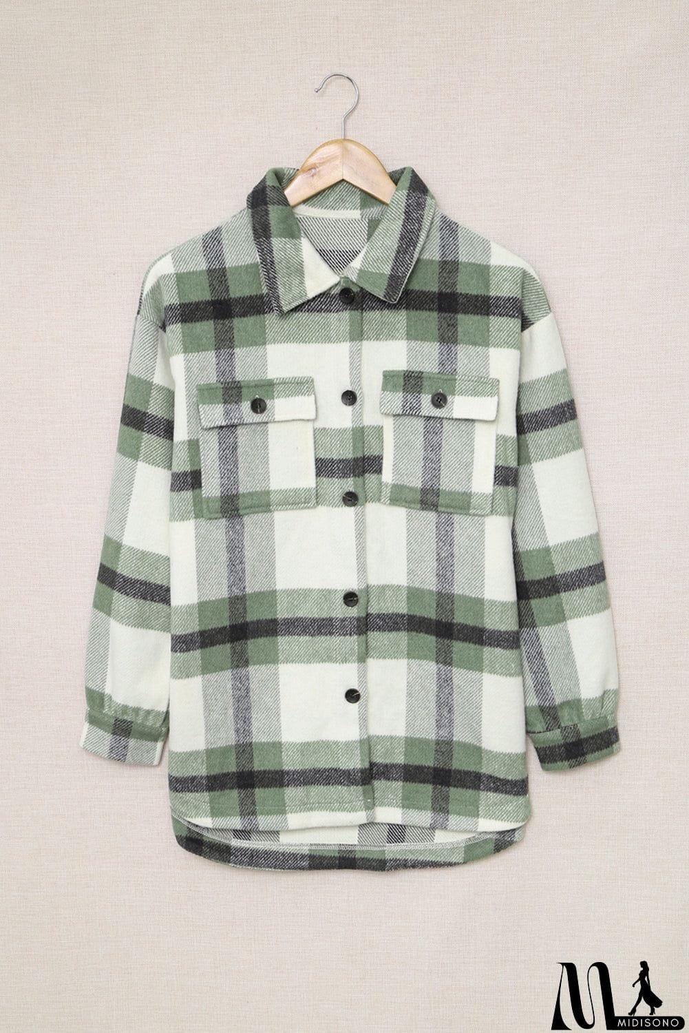 MidiSono - Green Plaid Print Shacket