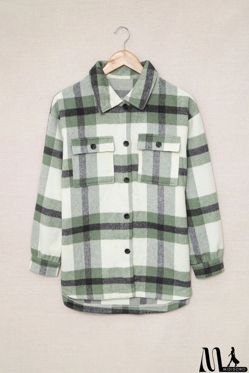 MidiSono - Green Plaid Print Shacket