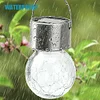 LED Solar Lamp Cracked Glass Ball Hanging Lights Waterproof Garden Decor