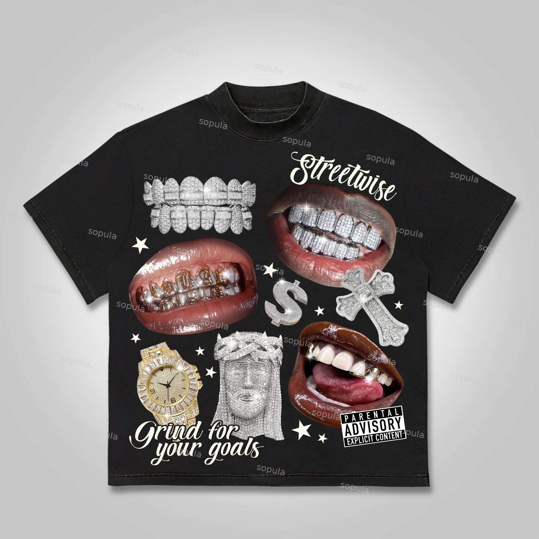 Sopula Street Wealth Collage Graphics Cotton T-Shirt