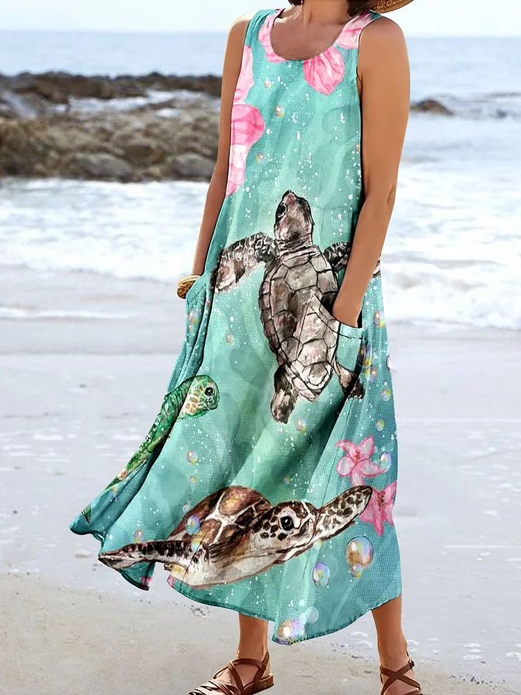 Women's Sea Turtle Ocean Sleeveless Dress