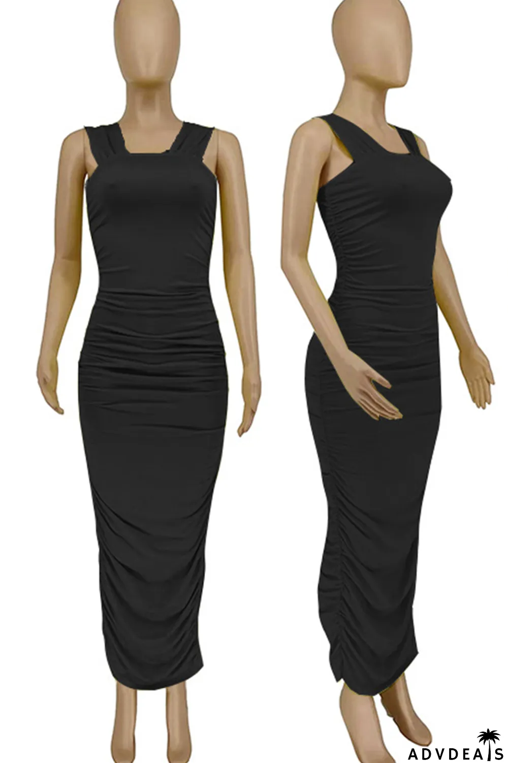 Black Sexy Solid Split Joint Square Collar Pencil Skirt Dresses