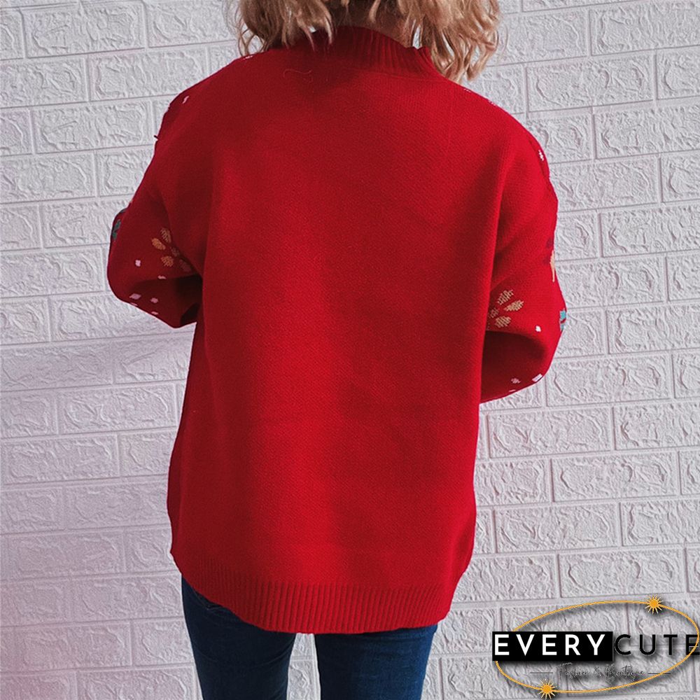 Red Christmas Bear Snowflake Pattern Pullover Sweater