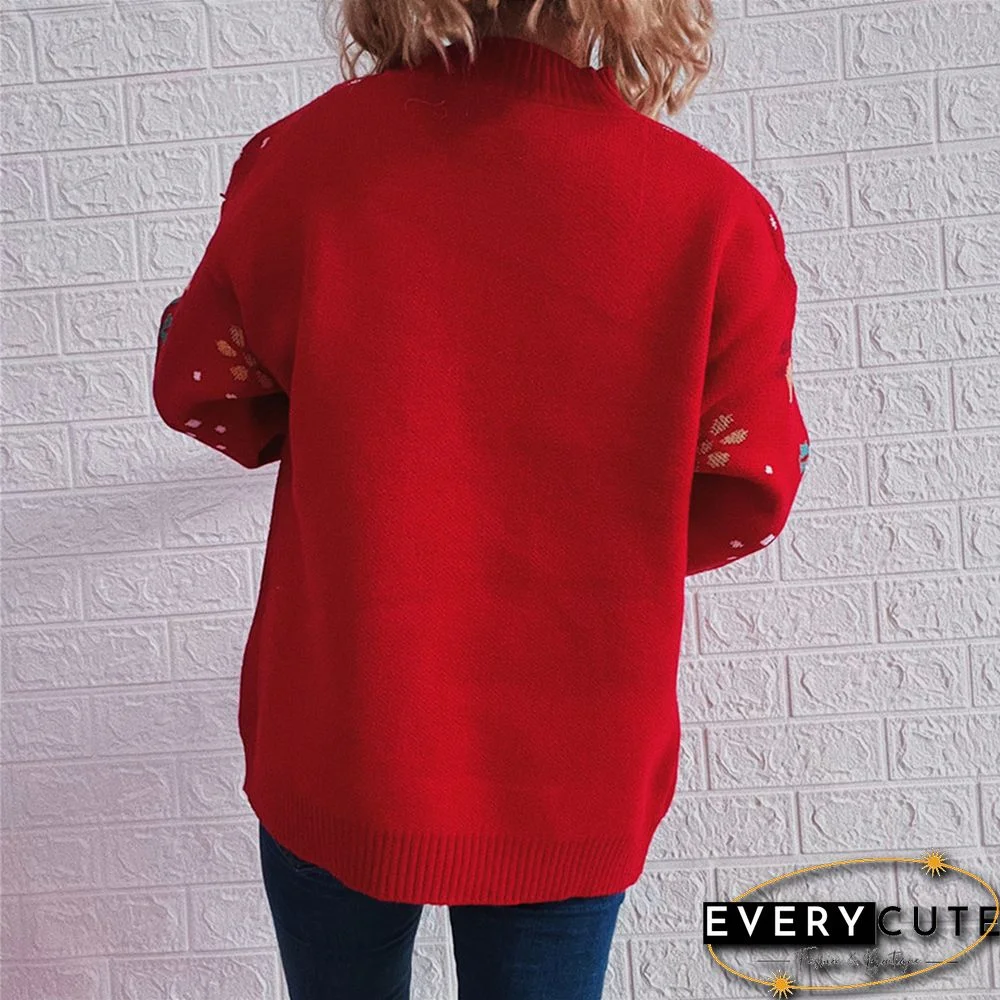 Red Christmas Bear Snowflake Pattern Pullover Sweater