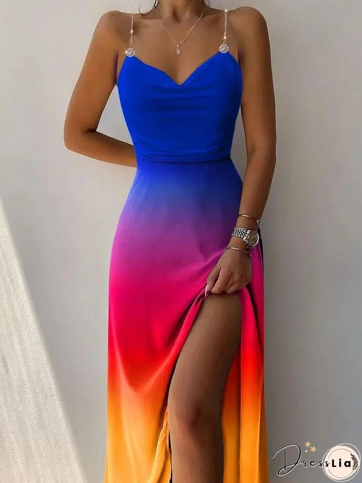 Women's Dresses Tie-Dye Sling Sleeveless Slit Dress