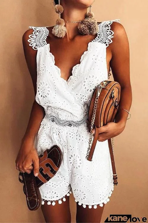 Lace Patchwork Sleeveless Romper