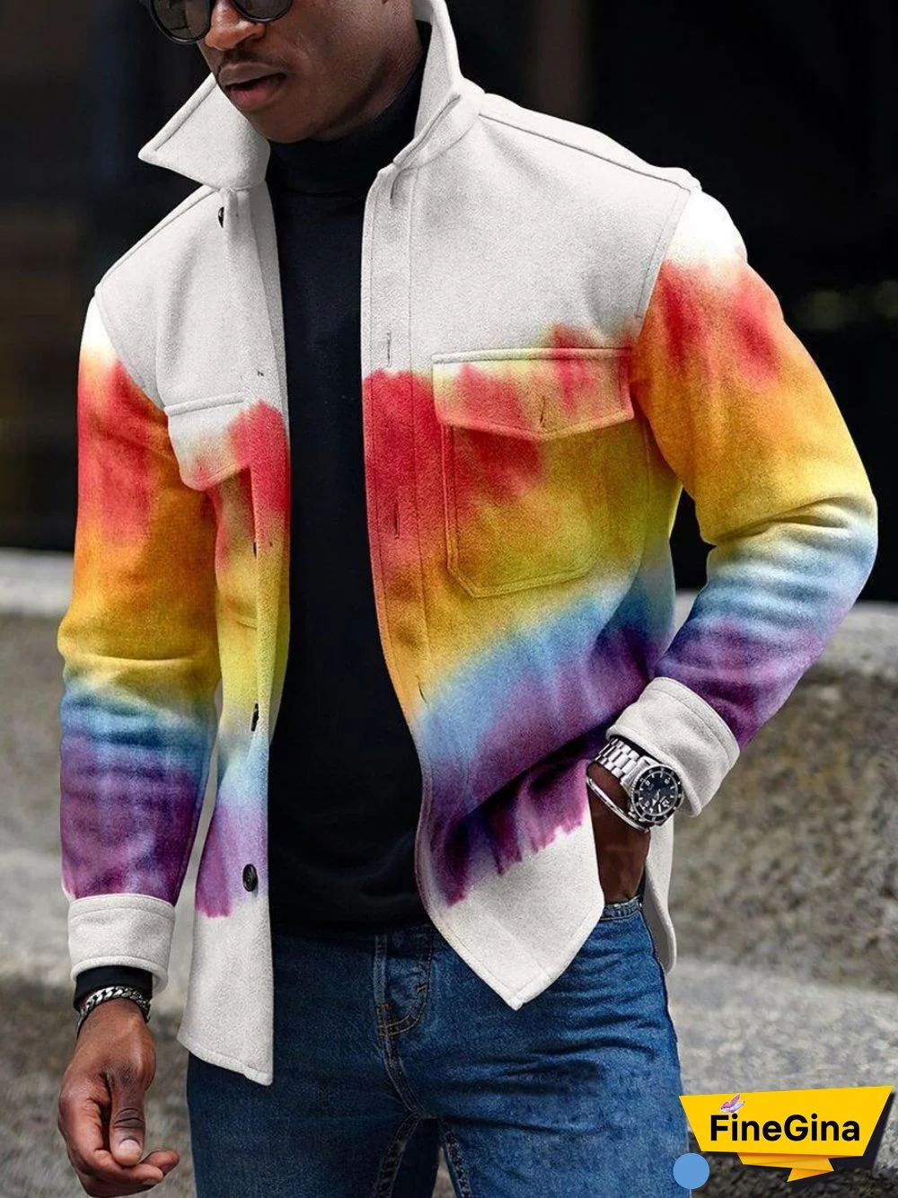 Apricot Men's Casual Geometric Pattern Jacket 004