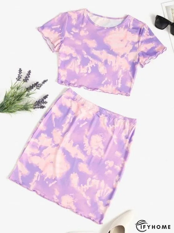 Tie Dye Lettuce-trim Slinky Two Piece Dress | IFYHOME