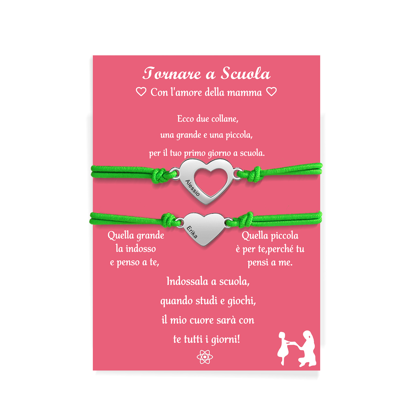 2PCS Braccialetto cuore regorabile regalo per Mamma e figlia con carta