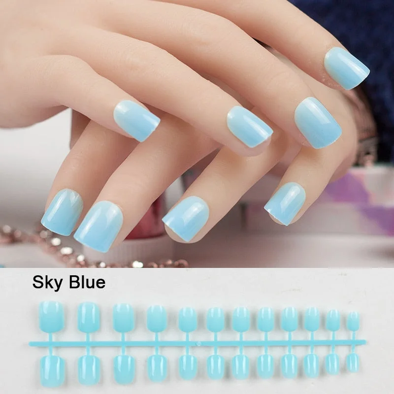 5 Sets/Lot 24pcs Artficial Nails Pure Color Fake Nails Art Decoration Short Square Head Full Cover False Nail Art Tips Display-Nail Inspo