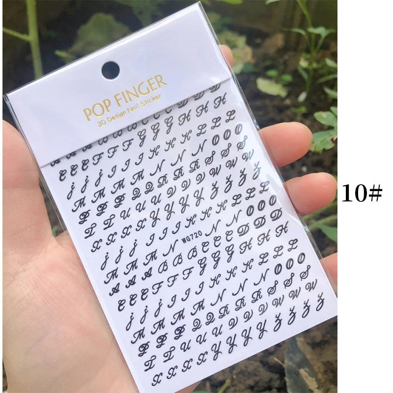 1 Sheet New Roman English Alphabet Number 3D Nail Stickers Christmas Animals iridescent Gold Silver Word Small Letters Nail