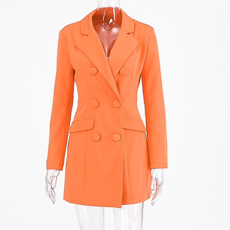Hugcitar 2021 long sleeve slim blazer dress autumn winter women fashion pure orange streetwear outfits windbreak