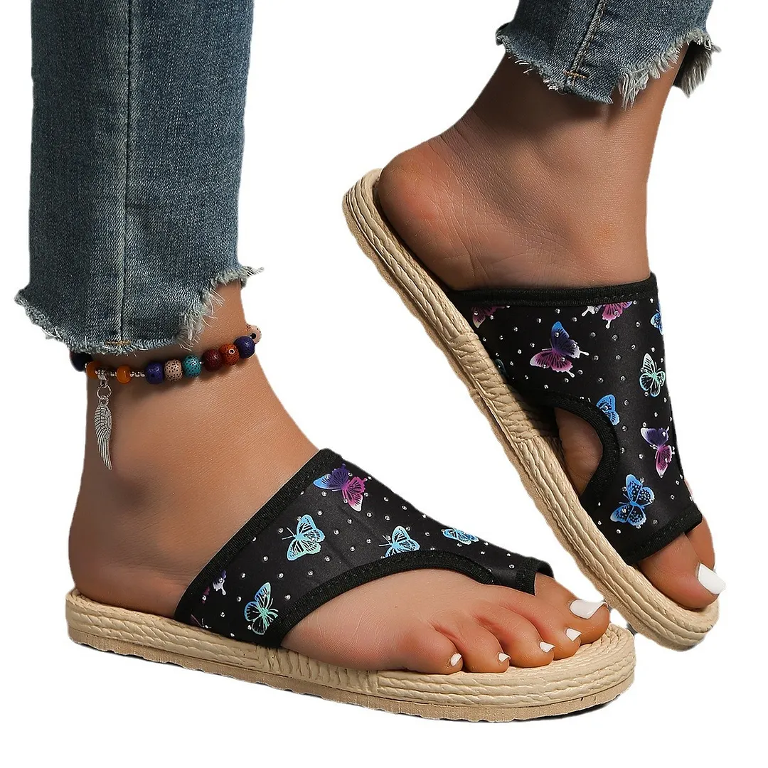 Breakj Breakj Size Slippers Female 2024 Summer Butterfly Print Set Toe Light Bubble Bottom Outside Wear Casual Beach Women's Shoes