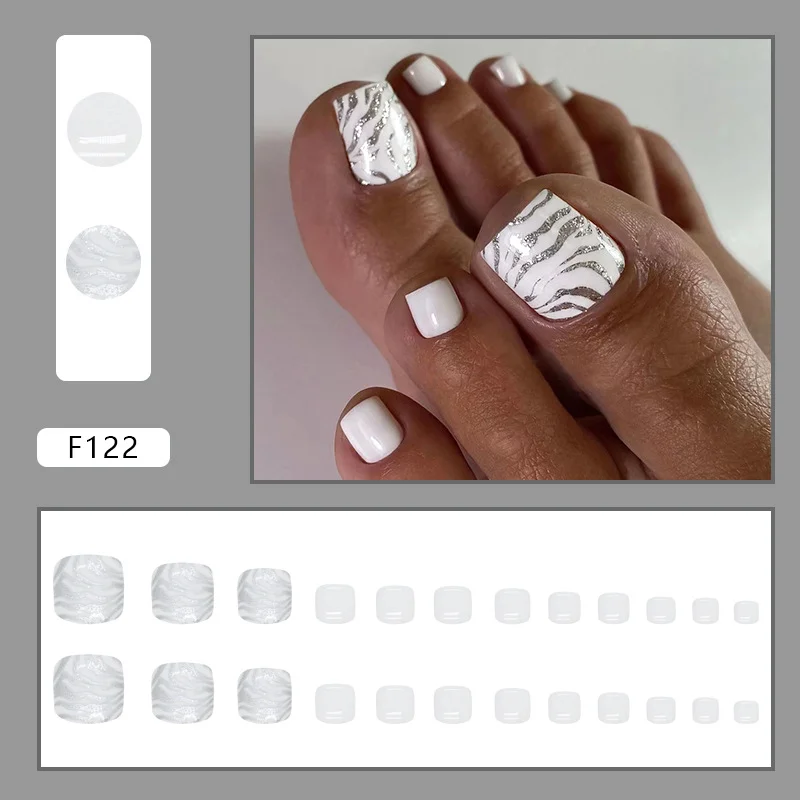 Churchf Churchf Girl Foot Leopard Print Nail Fashion Silver Gray White Flash Pink Foot Nails Fake Nails Removable Beauty Nail Piece