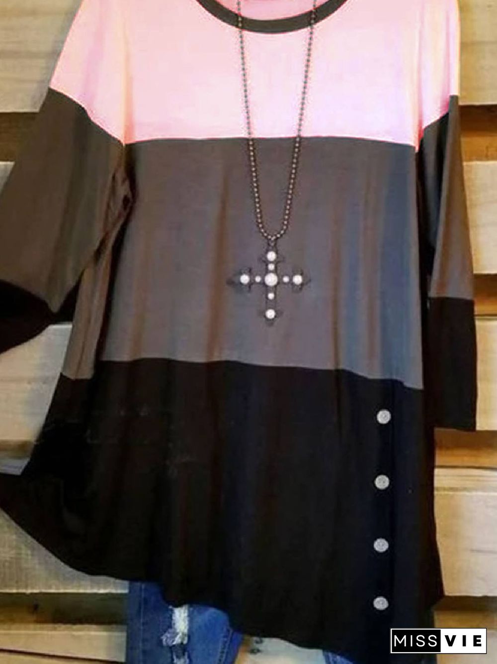 Crew Neck Cotton-Blend Long Sleeve Casual T-shirt