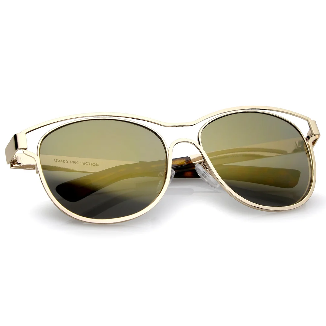 Modern Open Metal Colored Mirror Lens Horn Rimmed glasses 56mm