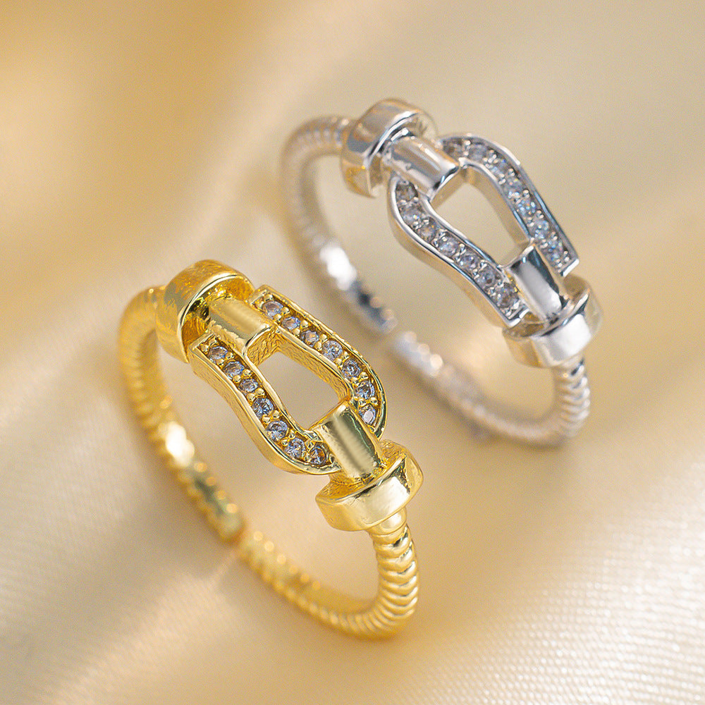 Seiko High Version Classic Horseshoe Buckle Ring Japanese And Korean Fashion Ins Brushed Ring Adjustable Female