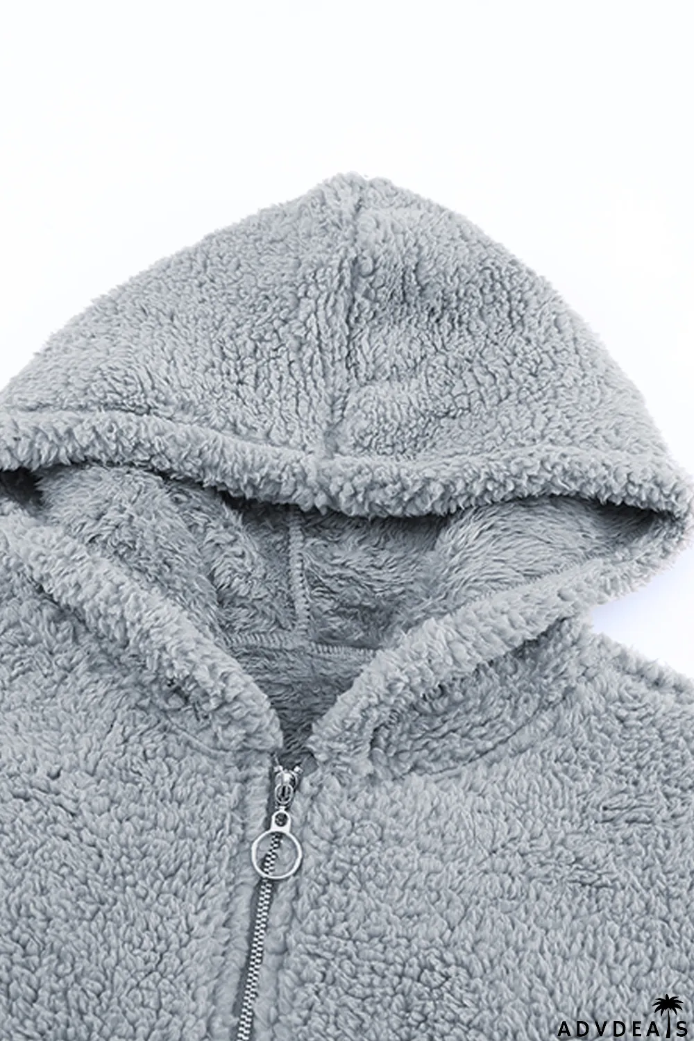 Gray 1/4 Zip Hooded Sherpa Sweatshirt with Kangaroo