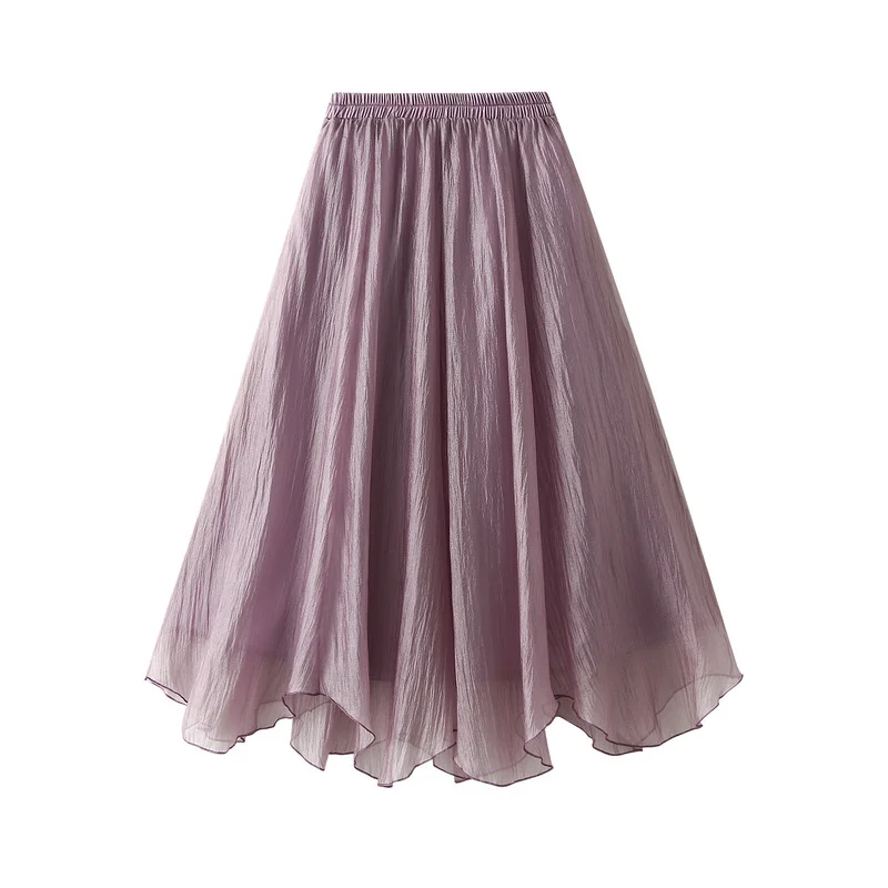 Nigikala Nigikala A Word Half-Dress Woman 2025 New Medium Long Gentle Fairy Yarn Skirt Wave Hem 2139