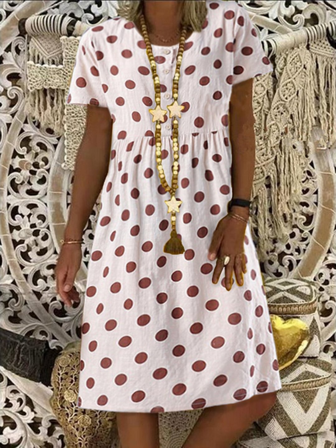 Cotton Vacation Date Daily Casual Polka Dots Sweet Short Sleeve A-Line Dresses