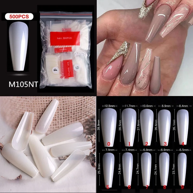500Pcs False Nail Extension French Natural Transparent Stiletto Coffin False Nails Tips Long Acrylic UV Gel Nail Polish Manicure-Nail Inspo