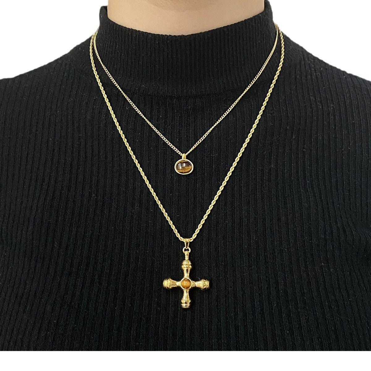 Cross Geometric Stainless Steel Electroplating Necklaces