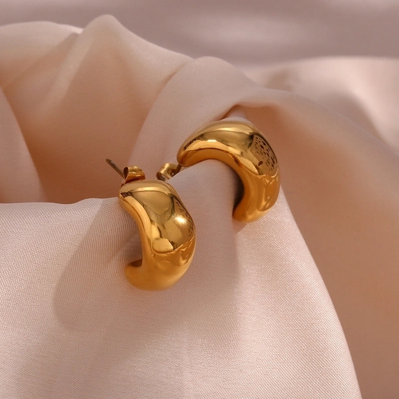 Vintage Style C Shape Plating 304 Stainless Steel 18K Gold Plated Earrings