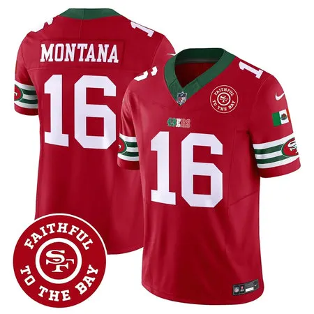 Men's San Francisco 49ers #16 Joe Montana Red Mexico Faithful To The Bay Patch Vapor F.U.S.E. Limited Jersey