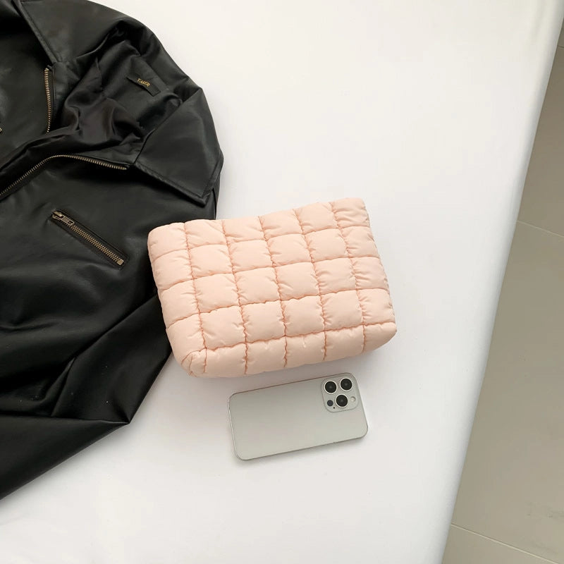 Unisex Cotton Solid Color Elegant Streetwear Sewing Thread Square Zipper Clutch Bag