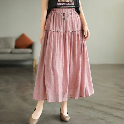 Literary High Waist Double Layer Tencel Linen Stitching Slim Skirt
