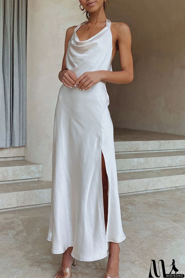 MidiSono - Swan Backless Lace Up Slit Zipper Maxi Dress